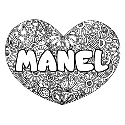 Coloraci&oacute;n del nombre MANEL - decorado mandala de coraz&oacute;n