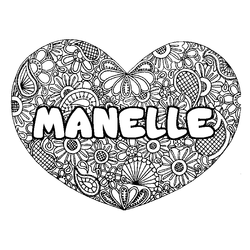 Coloraci&oacute;n del nombre MANELLE - decorado mandala de coraz&oacute;n