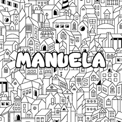 Coloraci&oacute;n del nombre MANUELA - decorado ciudad