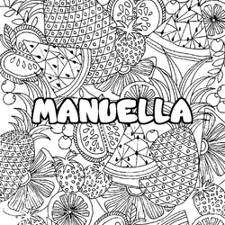 Coloraci&oacute;n del nombre MANUELLA - decorado mandala de frutas