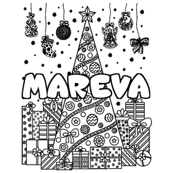Coloraci&oacute;n del nombre MAREVA - decorado &aacute;rbol de Navidad y regalos
