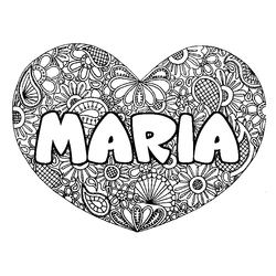 Coloraci&oacute;n del nombre MARIA - decorado mandala de coraz&oacute;n