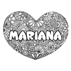 Coloraci&oacute;n del nombre MARIANA - decorado mandala de coraz&oacute;n