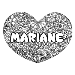 Coloraci&oacute;n del nombre MARIANE - decorado mandala de coraz&oacute;n