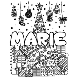 Coloraci&oacute;n del nombre MARIE - decorado &aacute;rbol de Navidad y regalos