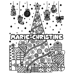 Coloraci&oacute;n del nombre MARIE-CHRISTINE - decorado &aacute;rbol de Navidad y regalos