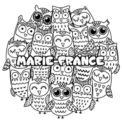 Coloraci&oacute;n del nombre MARIE-FRANCE - decorado b&uacute;hos