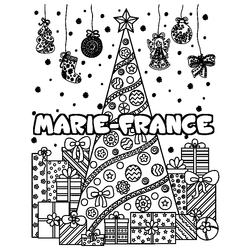Coloraci&oacute;n del nombre MARIE-FRANCE - decorado &aacute;rbol de Navidad y regalos