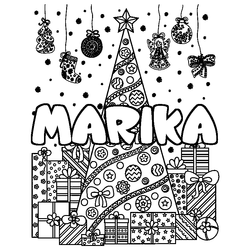 Coloraci&oacute;n del nombre MARIKA - decorado &aacute;rbol de Navidad y regalos