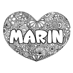 Coloraci&oacute;n del nombre MARIN - decorado mandala de coraz&oacute;n
