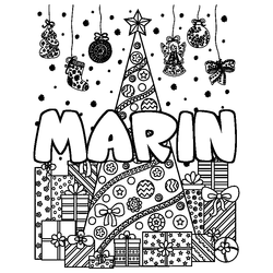 Coloraci&oacute;n del nombre MARIN - decorado &aacute;rbol de Navidad y regalos