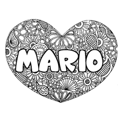 Coloraci&oacute;n del nombre MARIO - decorado mandala de coraz&oacute;n