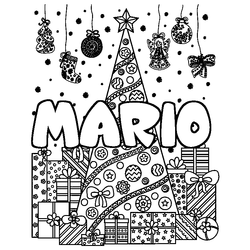 Coloraci&oacute;n del nombre MARIO - decorado &aacute;rbol de Navidad y regalos