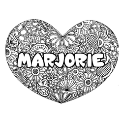 Coloraci&oacute;n del nombre MARJORIE - decorado mandala de coraz&oacute;n