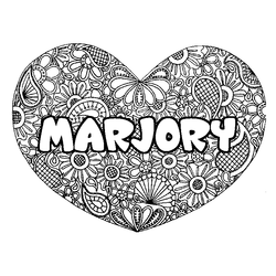 Coloraci&oacute;n del nombre MARJORY - decorado mandala de coraz&oacute;n