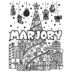 Coloraci&oacute;n del nombre MARJORY - decorado &aacute;rbol de Navidad y regalos