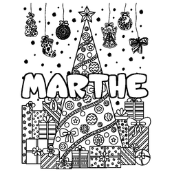 Coloraci&oacute;n del nombre MARTHE - decorado &aacute;rbol de Navidad y regalos