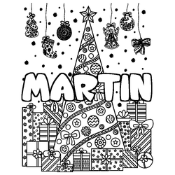 Coloraci&oacute;n del nombre MARTIN - decorado &aacute;rbol de Navidad y regalos