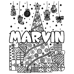 Coloraci&oacute;n del nombre MARVIN - decorado &aacute;rbol de Navidad y regalos
