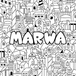 Coloraci&oacute;n del nombre MARWA - decorado ciudad