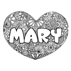 Coloraci&oacute;n del nombre MARY - decorado mandala de coraz&oacute;n