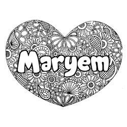 Coloraci&oacute;n del nombre Maryem - decorado mandala de coraz&oacute;n