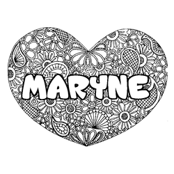 Coloraci&oacute;n del nombre MARYNE - decorado mandala de coraz&oacute;n