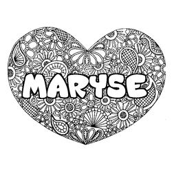 Coloraci&oacute;n del nombre MARYSE - decorado mandala de coraz&oacute;n