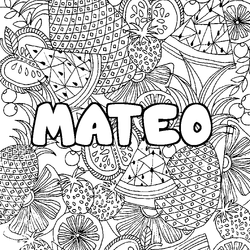Coloraci&oacute;n del nombre MATEO - decorado mandala de frutas