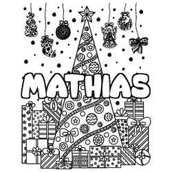 Coloraci&oacute;n del nombre MATHIAS - decorado &aacute;rbol de Navidad y regalos
