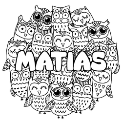 Coloraci&oacute;n del nombre MATIAS - decorado b&uacute;hos