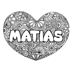 Coloraci&oacute;n del nombre MATIAS - decorado mandala de coraz&oacute;n