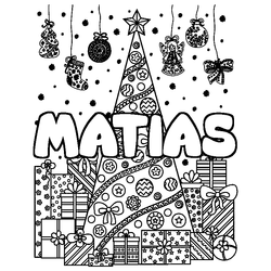 Coloraci&oacute;n del nombre MATIAS - decorado &aacute;rbol de Navidad y regalos