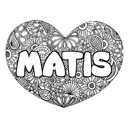 Coloraci&oacute;n del nombre MATIS - decorado mandala de coraz&oacute;n