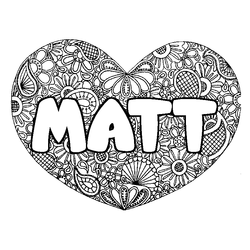 Coloraci&oacute;n del nombre MATT - decorado mandala de coraz&oacute;n