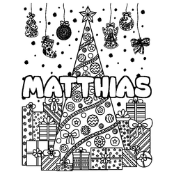 Coloraci&oacute;n del nombre MATTHIAS - decorado &aacute;rbol de Navidad y regalos