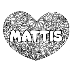 Coloraci&oacute;n del nombre MATTIS - decorado mandala de coraz&oacute;n