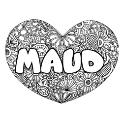Coloraci&oacute;n del nombre MAUD - decorado mandala de coraz&oacute;n