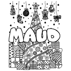 Coloraci&oacute;n del nombre MAUD - decorado &aacute;rbol de Navidad y regalos