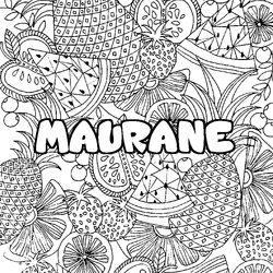 Coloraci&oacute;n del nombre MAURANE - decorado mandala de frutas