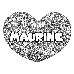 Coloraci&oacute;n del nombre MAURINE - decorado mandala de coraz&oacute;n