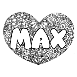 Coloraci&oacute;n del nombre MAX - decorado mandala de coraz&oacute;n