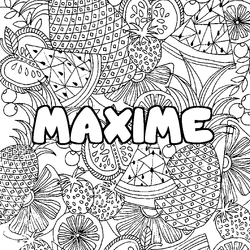 Coloraci&oacute;n del nombre MAXIME - decorado mandala de frutas