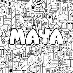 Coloraci&oacute;n del nombre MAYA - decorado ciudad