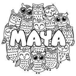 Coloraci&oacute;n del nombre MAYA - decorado b&uacute;hos