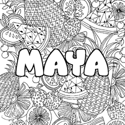 Coloraci&oacute;n del nombre MAYA - decorado mandala de frutas