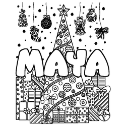 Coloraci&oacute;n del nombre MAYA - decorado &aacute;rbol de Navidad y regalos