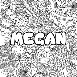 Coloraci&oacute;n del nombre MEGAN - decorado mandala de frutas