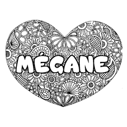 Coloraci&oacute;n del nombre M&Eacute;GANE - decorado mandala de coraz&oacute;n