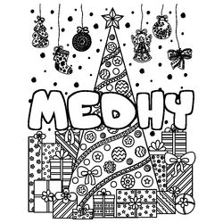 Coloraci&oacute;n del nombre MEDHY - decorado &aacute;rbol de Navidad y regalos